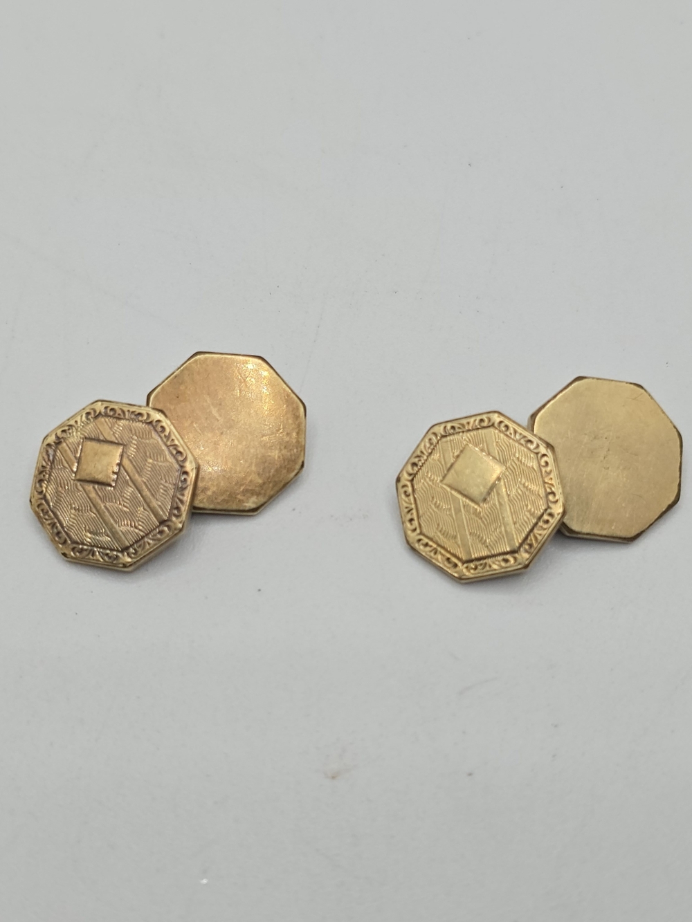 Krementz Cufflinks Art Deco Gold Tone Octagonal Chain Link 1930s Vintage